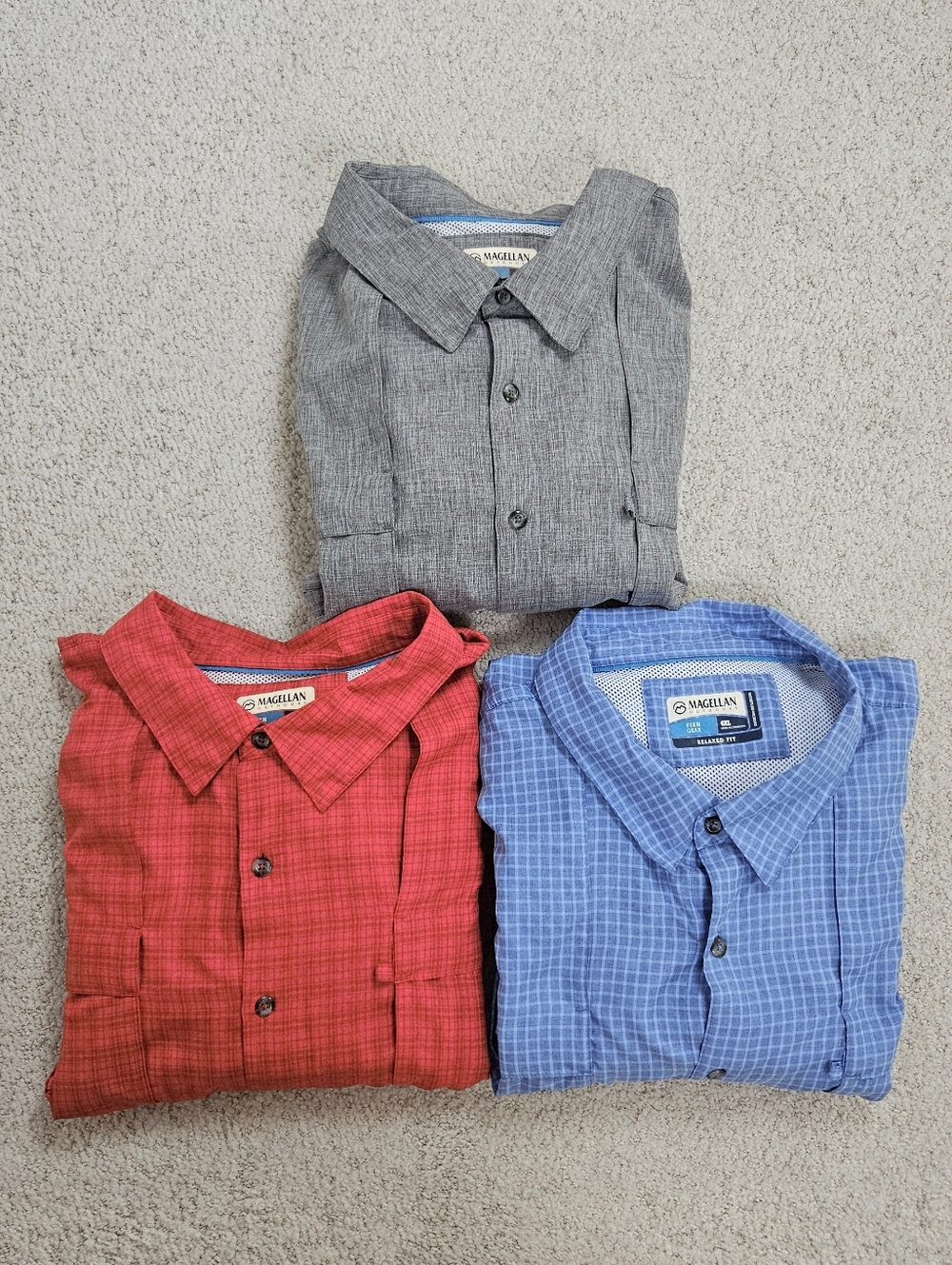 Magellan Fishing Shirt Mens 4x Long Sleeve Vented Lot Of 3 Blue Red Gray Outdoor